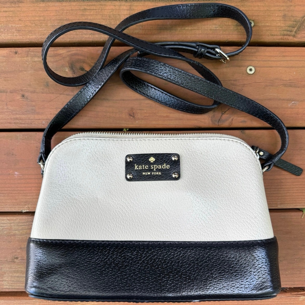 Kate Spade Twotone Cream  Black Crossbody Bag Gold Hardware